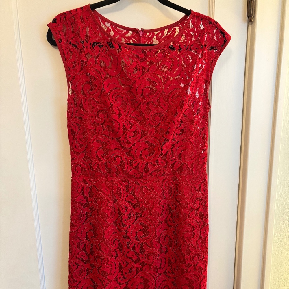 Banana Republic Red Floral Lace Sheath Dress